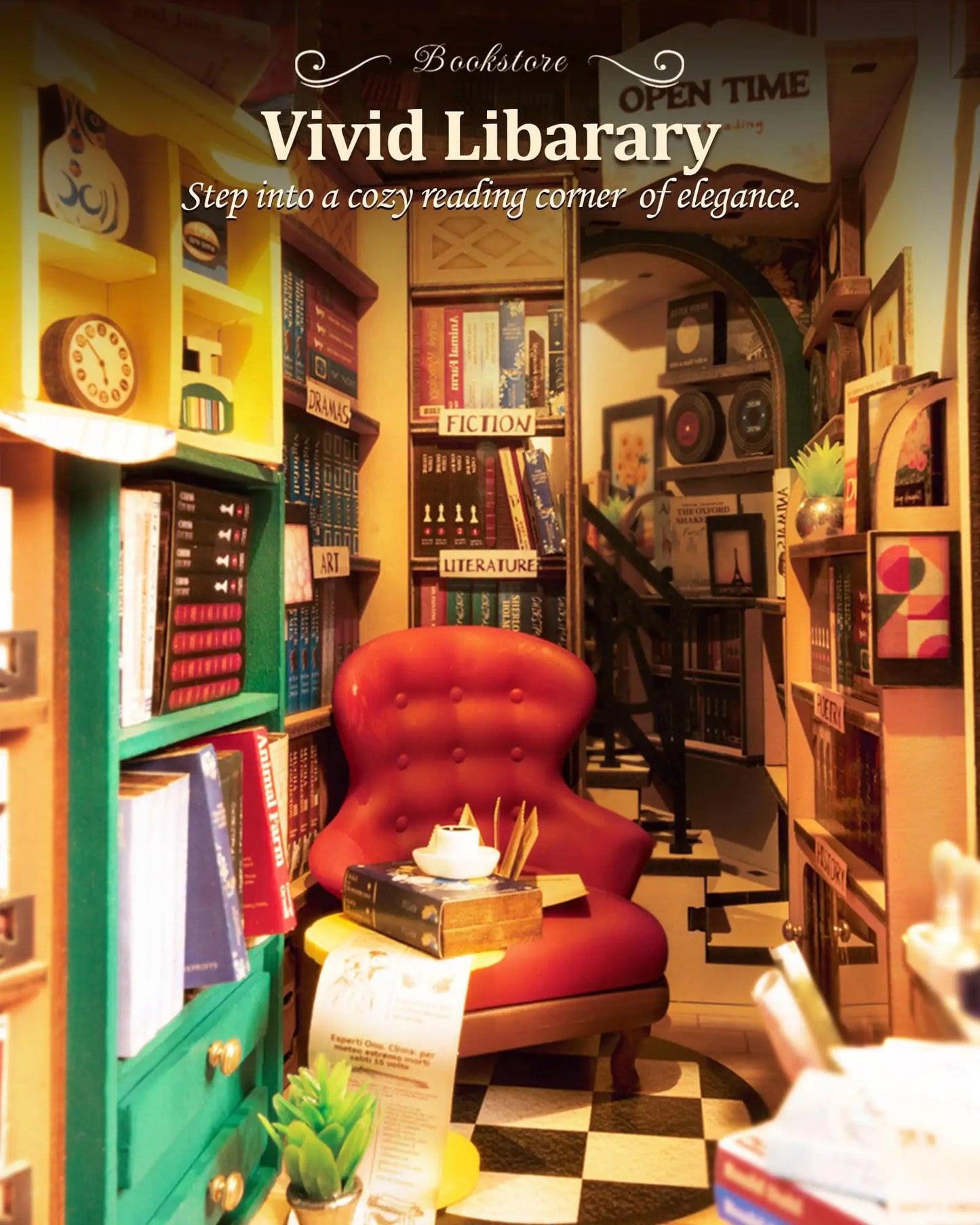 Bookstore with Light Easy Assembly Wooden Toys