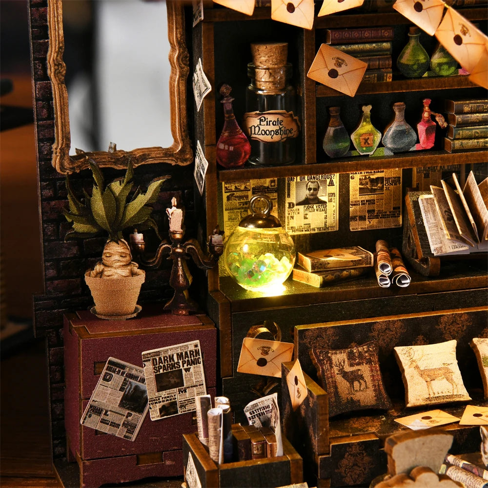 DIY Wooden Puzzle Bookshelf Dollhouse Model